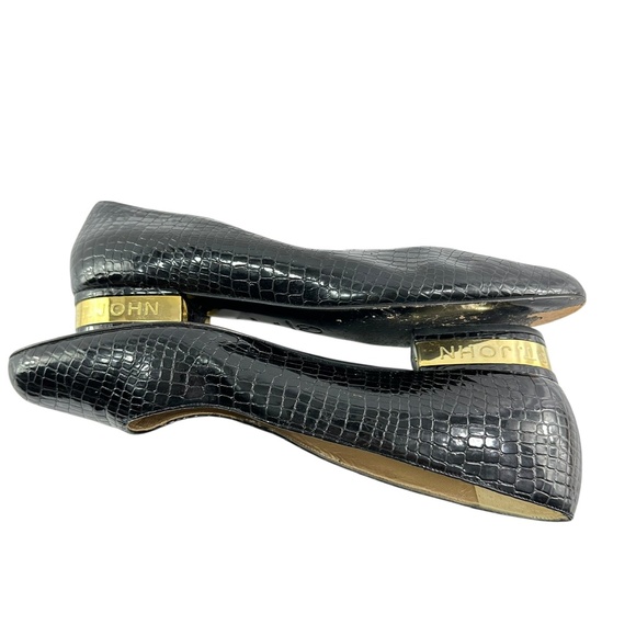 Vintage ST. JOHN Black Croc-Embossed Patent Leather Logo Loafers 10 AA - Picture 8 of 13